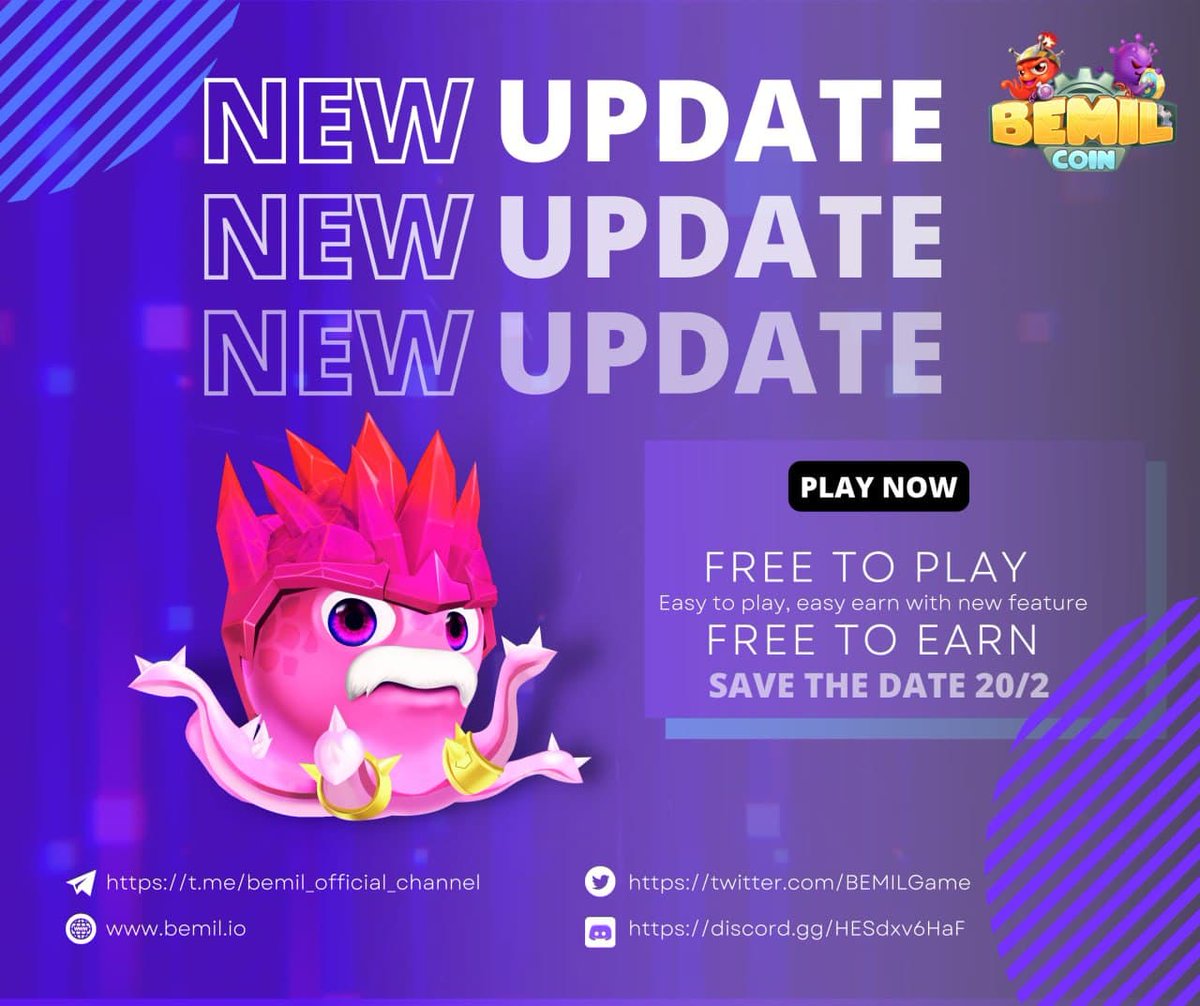 BemilGame's tweet photo. 🔥 FREE TO EARN - FREE TO PLAY VERSION

💥Bemil has updated new version with FREE TO EARN mode.
💥For existed users, the new earning method is updated. Read more information in Bemil's blog.
Link Blog: https://t.co/PE2ruCPwbT…
#bemil #bemil_new_version #bemil_becoin #BEM https://t.co/Lfh6Xv2SDf