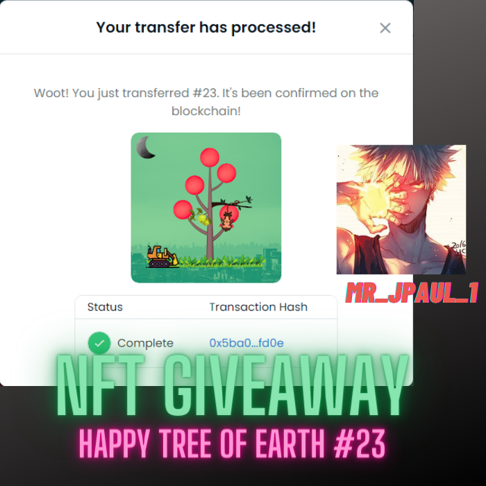 Congratulation <a href="/DashDsh2/">Mr_JPaul_1🇹🇬</a> . Thank youo for your support to HPE.
#NFTCommunity #NFTGiveaway #nftart #NFTdrop #NFTProject #NFTartist #NFTCommmunity