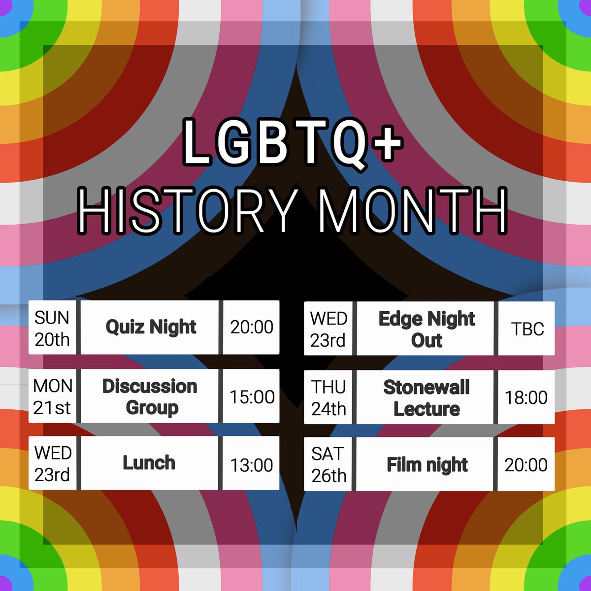 The next list of events for LGBTQ+ History Month are up. Hope to see more amazing people at our events.