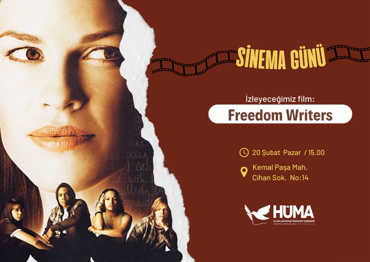 Tüm öğrencilerimizi yarın birlikte film izlemeye bekliyoruz.
.
.
#Huma #Humauod #Sakarya #Uluslararasıöğrenci #Filmgünü #FreedomWriters