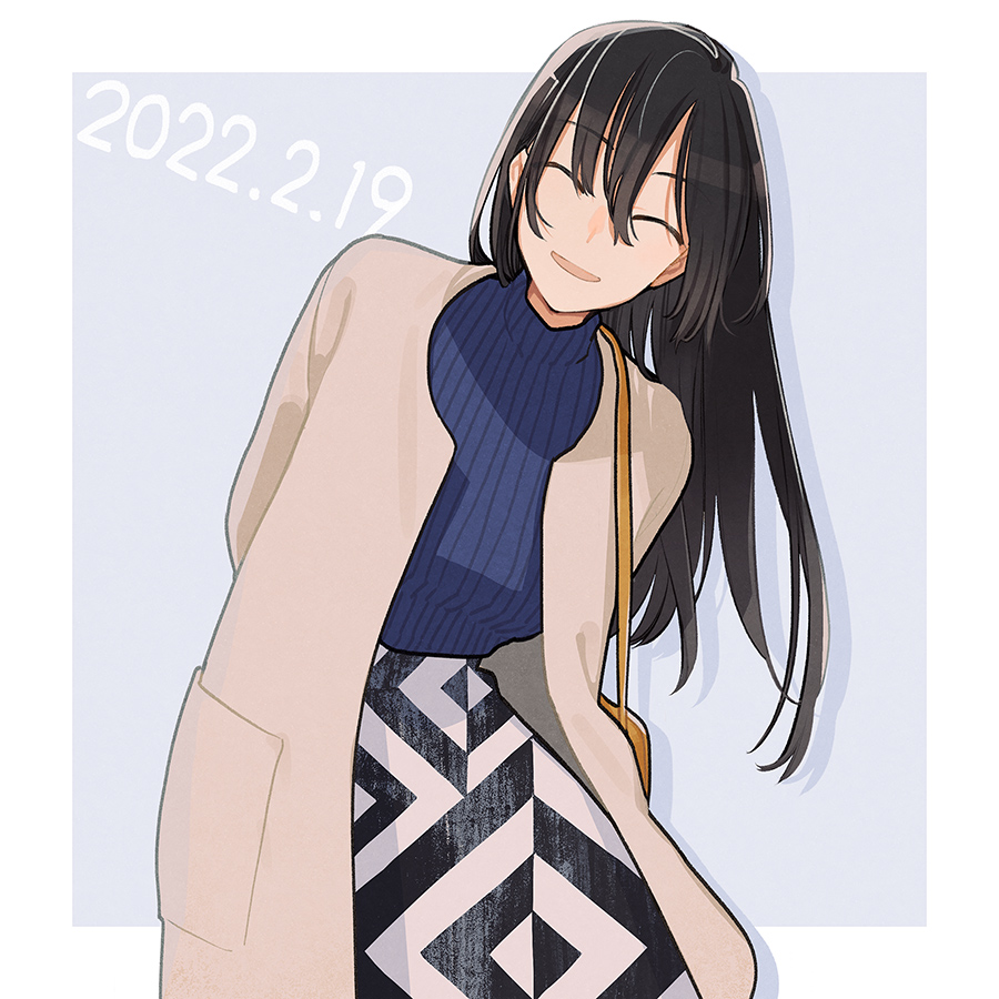 nagato (kancolle) 1girl long hair solo black hair closed eyes sweater skirt  illustration images