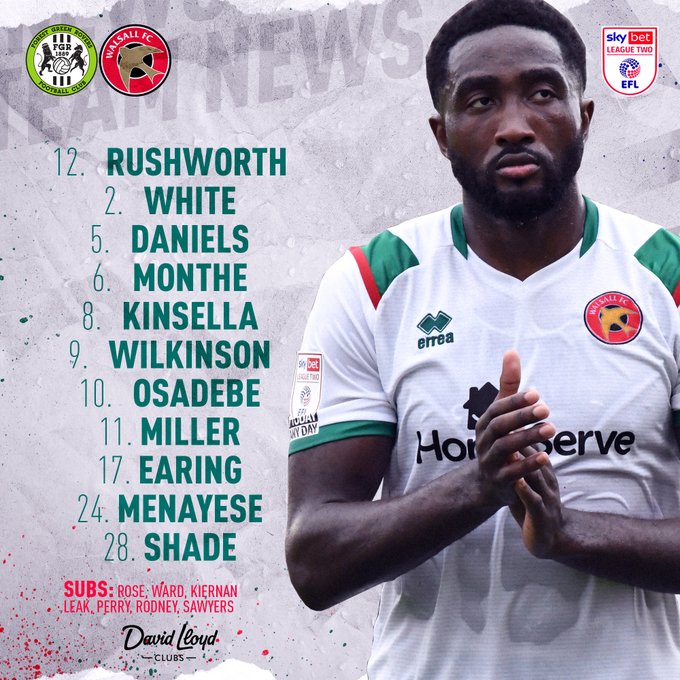 Walsalls laguppställning i League Two matchen mot Forest Green Rovers