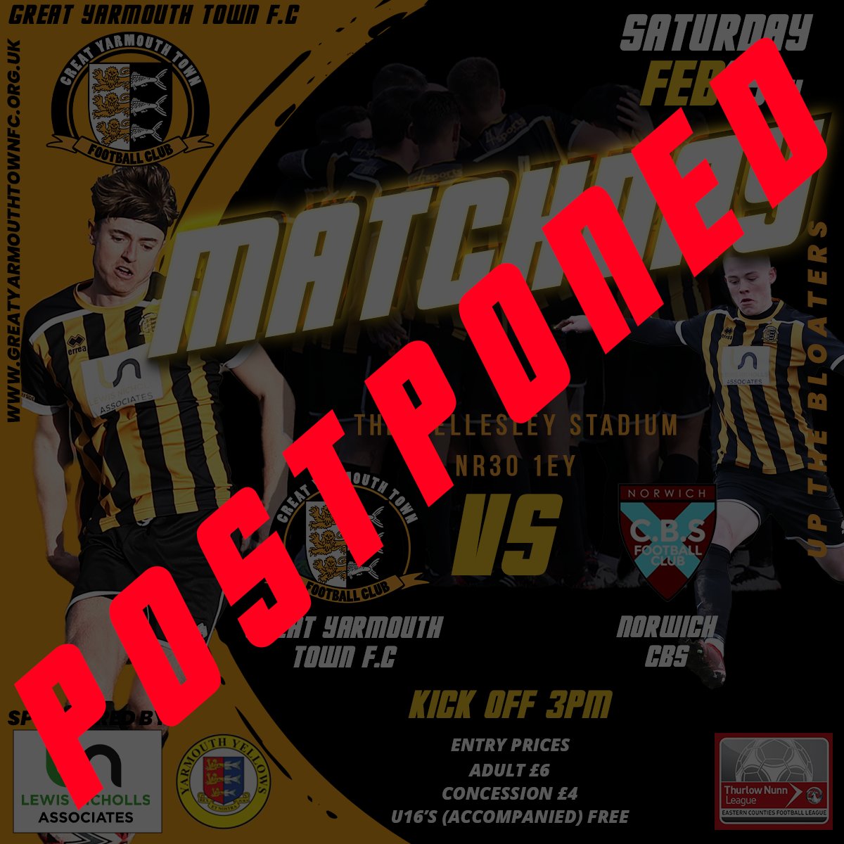 ⚽️MATCH POSTPONED 19/2/22⚽️ Despite both teams ready to go, unfortunately todays game against <a href="/NorwichCBSFC/">Norwich CBS FC</a> has been postponed by match officials due to a waterlogged pitch. 😪