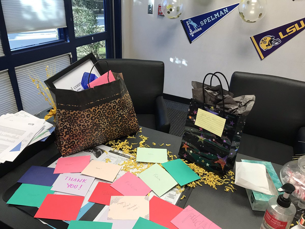 Thank you for this awesome start for counselor appreciation week. I felt soo overwhelmed and appreciated when I walked in my door this morning and seen this#nationalcounselorappreciationweek