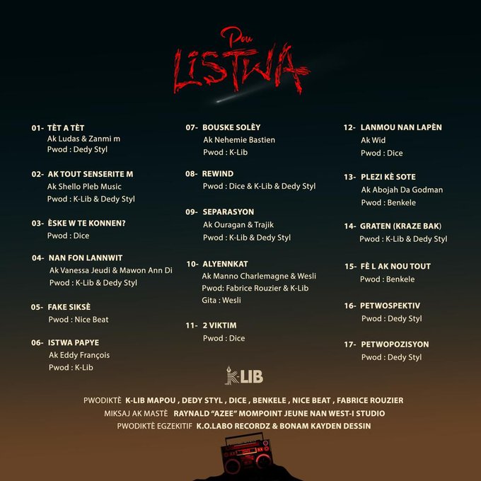 AlexisAlexis404's tweet photo. Albòm POU LISTWA a gen 18 Track,
☝️QUOTE tweet sa avèk Top 9 mizik nou pi renmen sou li🙏 https://t.co/7ezw4IbAAE