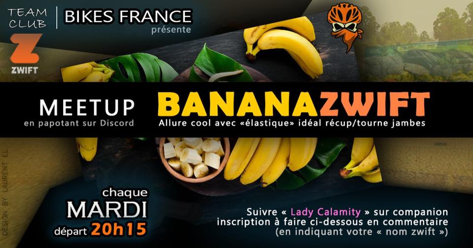 BikesFrance's tweet photo. Le mardi c'est pas raviolis chez Bikes France, mais BananaZwift sur @GoZwift.
Animation prévue cette semaine: le Medium🔮.
Plus de renseignements sur notre groupe FB dédié 😉
Le tout géré dans la bonne humeur par @Liliros76244336 alias Lady Calamity !
@GoZwiftFR #zwift https://t.co/EcQIquhCZM