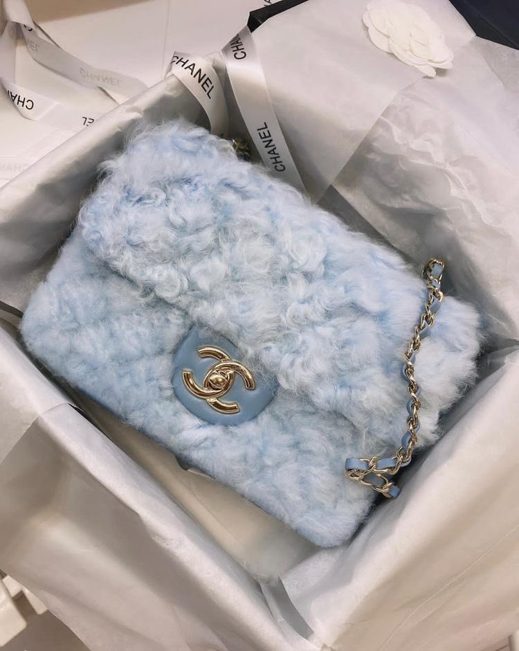 chanel fur bag blue