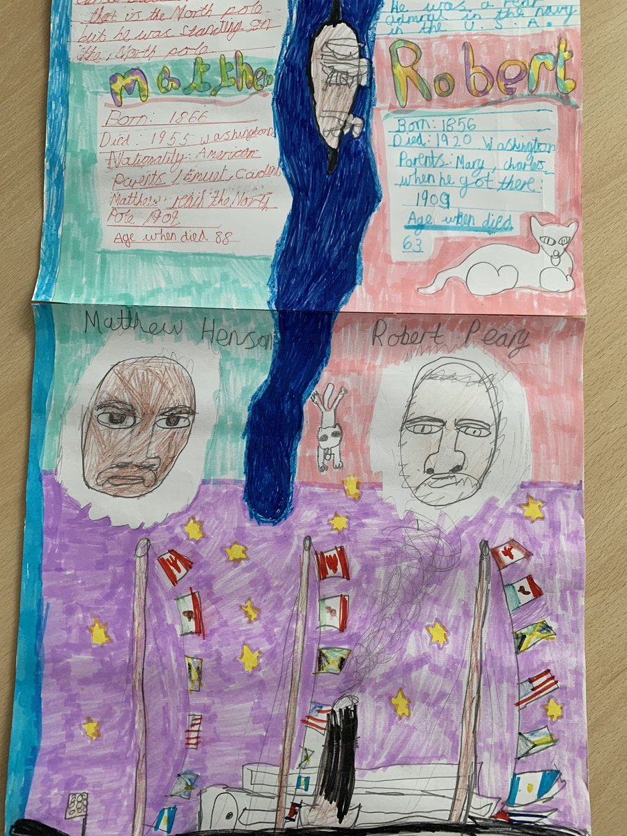 Elliot was keen to share some of the work he’d completed at home recently about Matthew Henson and Robert Peary who both reached the North Pole in 1909.