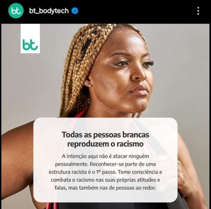 evandroratho's tweet photo. Dizer que todas as pessoas brancas reproduzem o racismo não é apenas uma generalização estúpida, é o tipo de incitação ao ódio que evidencia o objetivo segregador por trás destas pautas. 

#BodytechRacista https://t.co/mRdxnVWAka