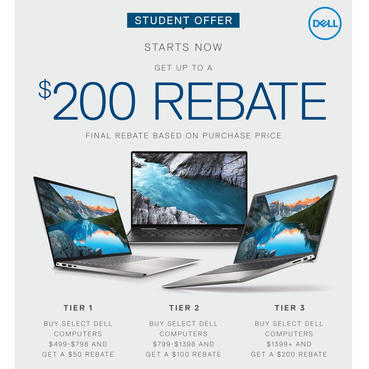 UTVolTech's tweet image. Starting today, students qualify for a rebate on select Dell Laptops! So, if you are needing a new laptop and want to get a little bit of money back doing it stop by and see us on floor G3 of the Student Union! Go Vols!!!