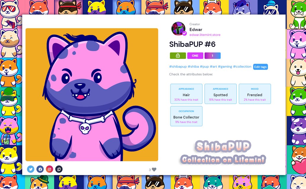 🎁#Givaway time! 
🤩To celebrate the launch of the ShibaPuPs Collection <a href="/LitemintHQ/">Litemint</a> I'm giving away pup #6, to a lucky #nft enthusiast!
1 - Like and retweet
2 - You can leave your address, if not I will contact you nevertheless. 
⏳Winner will be announced in 24h #Litemint