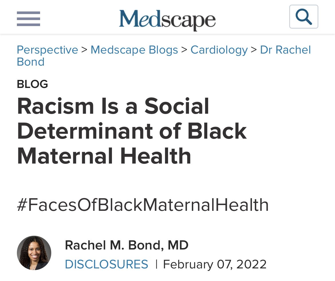 🎯 since #Racism is #SDOH of #Black #MaternalHealth & a 🌐 problem

As @ABCardio1 rolls out its #FacesOfBlackMaternalHealth 2022 emphasizing #ABCardio4Moms reach & growth, don’t miss @Medscape blog of @DrRachelMBond 

medscape.com/viewarticle/96…

@mirvatalasnag @sneskarakic @iamritu