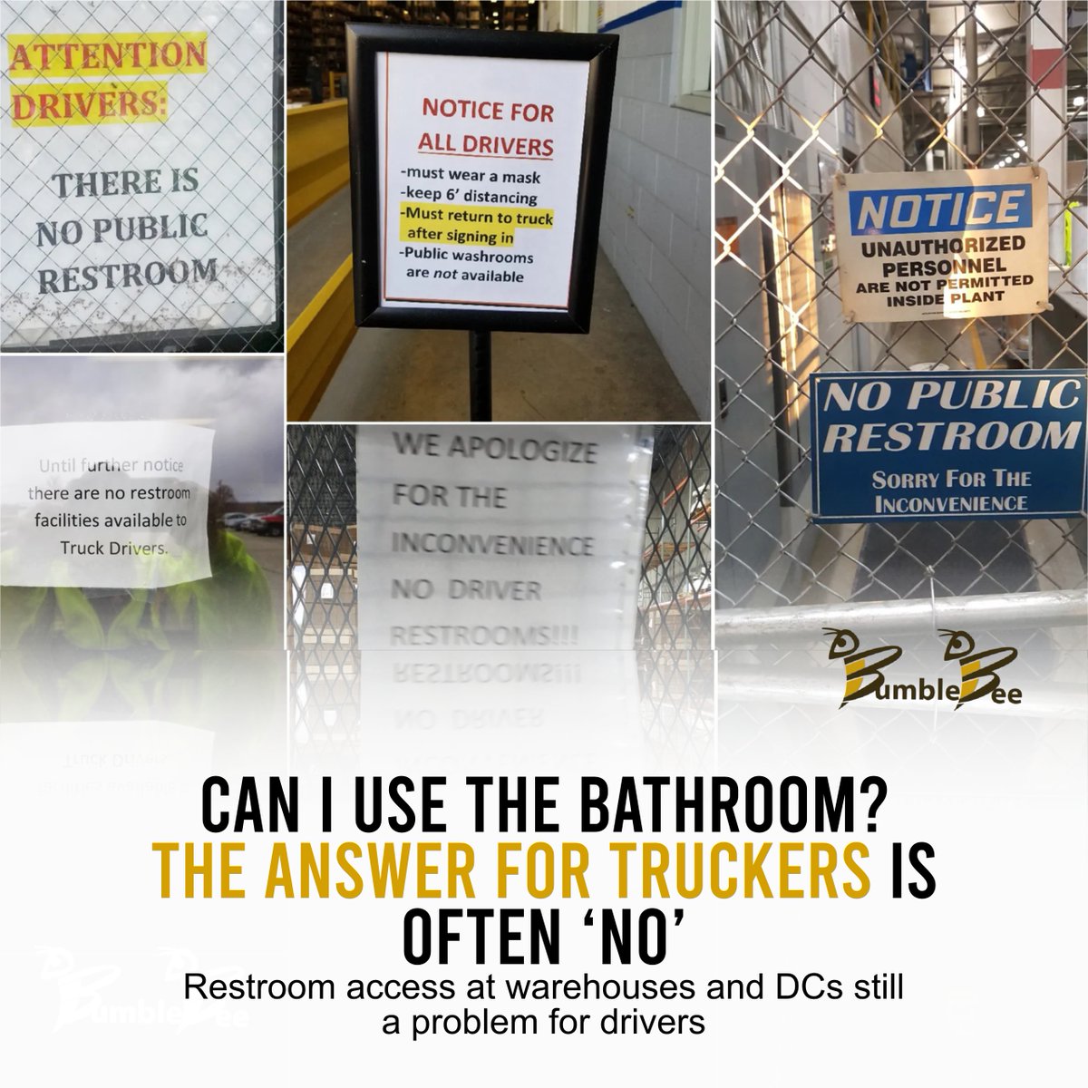 Commercial truck drivers have endured many indignities over the decades. But none may be as debasing as being denied access to restrooms at locations where drivers pick up or drop off their loads.
---
Learn more:  bit.ly/3gwIjFU
.
#onestopshop #bumblebee #logistics