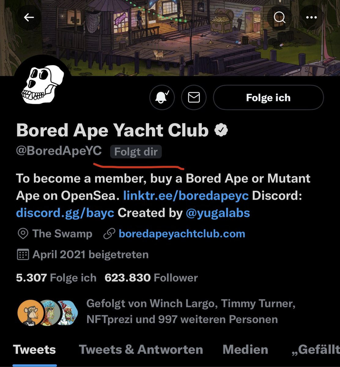 Recognized that the one and only <a href="/BoredApeYC/">Bored Ape Yacht Club 🍌</a>  just hit the Follow-button  🔥🔥❤️❤️  #WAGMI