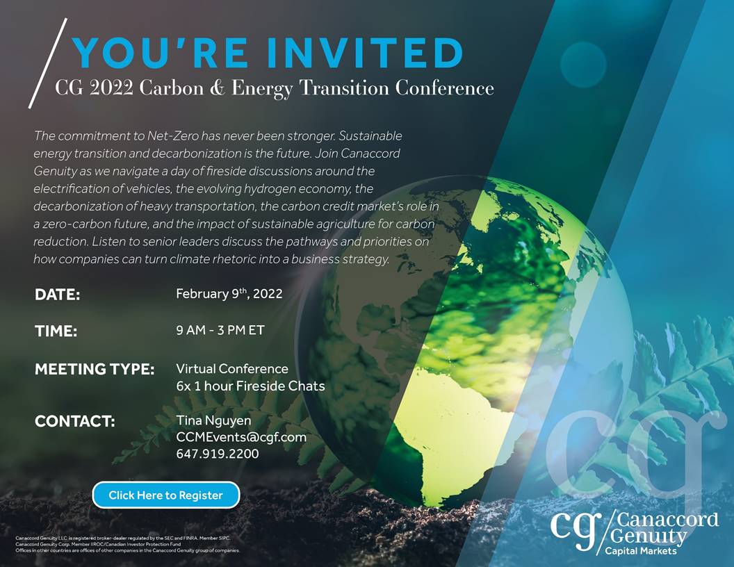 Jaunt Air Mobility (@jauntair) on Twitter photo Eric Côté, president of Jaunt Canada to speak on "The Electrification of Transportation" panel at the Canaccord Genuity 2022 Carbon & Energy Transition Conference, February 9th.
(Invite only CCMEvents@cgf.com) Eric Côté, president of Jaunt Canada to speak on "The Electrification of Transportation" panel at the Canaccord Genuity 2022 Carbon & Energy Transition Conference, February 9th.
(Invite only CCMEvents@cgf.com)