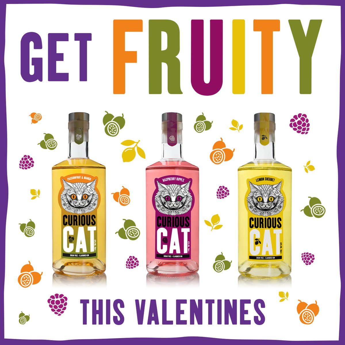 GET FRUITY THIS VALENTINES!

10% off our fruitiest #flavouredgins in time for #ValentinesDay with free gift box &amp; gift tag (use notes for the message)! Choose from our #Passionfruit &amp; #Mango, #RaspberryRipple or #LemonSherbet.
Use code FRUITYVALENTINE - curiouscatdrinks.co.uk/shop/
