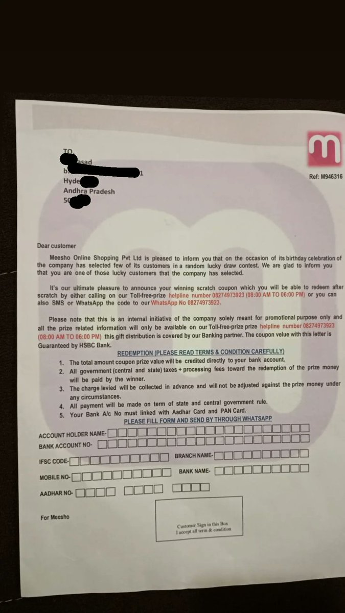 Massk_N's tweet photo. @Meesho_Official 

I have recieved this via post today 
 I didnt even use messho much,but i have got a account

Is this official contest? The scratch and win ?

@Meesho_Official  #meesho https://t.co/UcIH6jxa4u