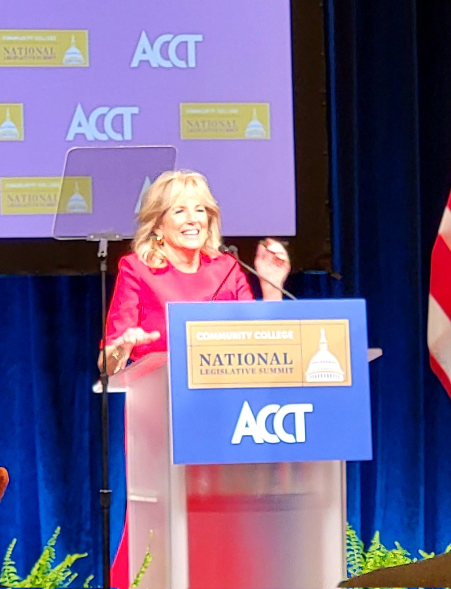ForsythTechPrez's tweet photo. "There is no scoreboard ... Only people who need help and hope," @DrBiden at #NLS2022. What a privilege for our students, trustees, presidents &amp; all of us here to be able to hear from our country's First Lady, who is also a community college faculty member! https://t.co/a046ED0MbT