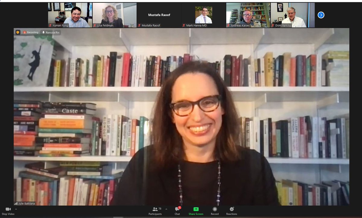 Over 90 faculty members on Zoom departmental retreat driving the future of cancer surgery. Amazing keynote from Harvard Kennedy School Prof Julie Battilana with important message: power placed with community of humble, empathetic individuals is essential for betterment of mankind