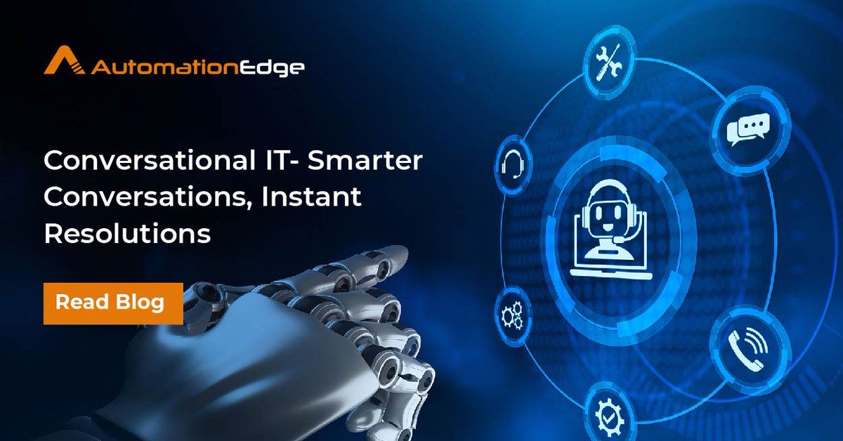 AutomationEdge's tweet photo. In the era of instant messaging, customers expect the same from #ITservicemanagement as well. To provide end-to-end #automation and supercharge your #servicedesk operations, #ConversationalIT is here at your service
 
Read Blog: https://t.co/csyXTYrd84

#ITAutomation #ITSM https://t.co/E6iK2SlpL1