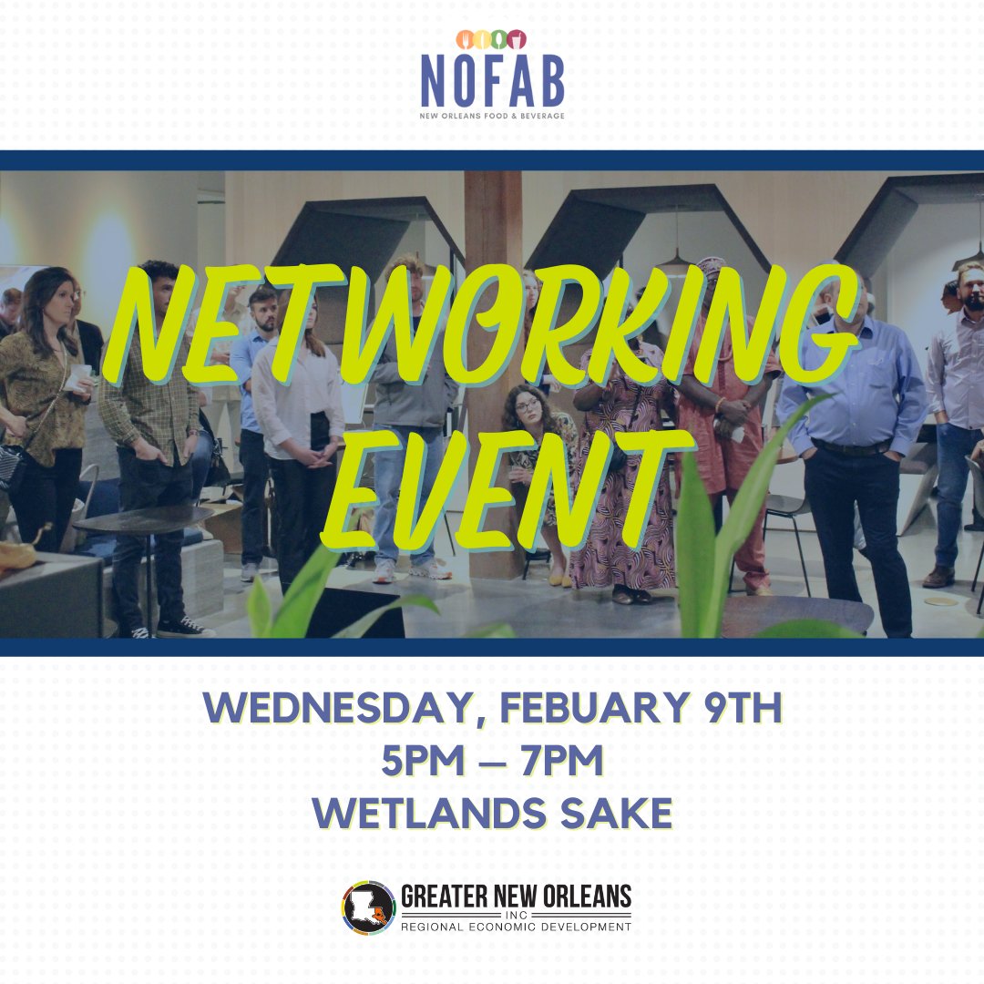 Calling all New Orleans Food and Beverage companies! Join us for the next NOFAB networking event this Wednesday at <a href="/WetlandsSake/">Wetlands Sake</a>! #NewOrleansFoodandBeverage 

Register Here: bit.ly/3gqLlLP