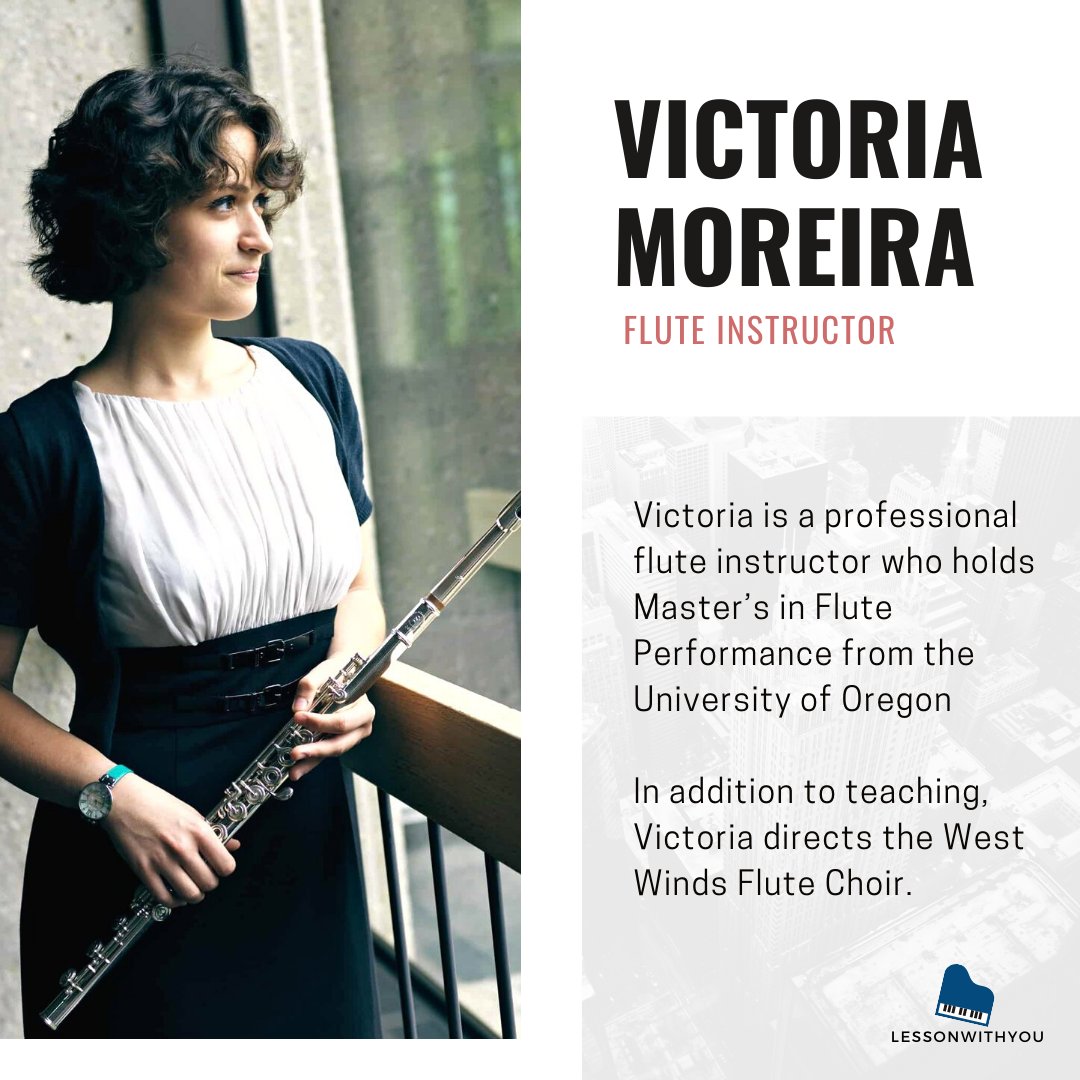 LessonWithYou's tweet photo. Meet Victoria Moreira, our new PROFESSIONAL flute instructor at Lesson With You! 

Check her performances at: https://t.co/WKK1ueXxzt

#flute #music #learning #musiclessons #flutist https://t.co/XQwa06WyB9