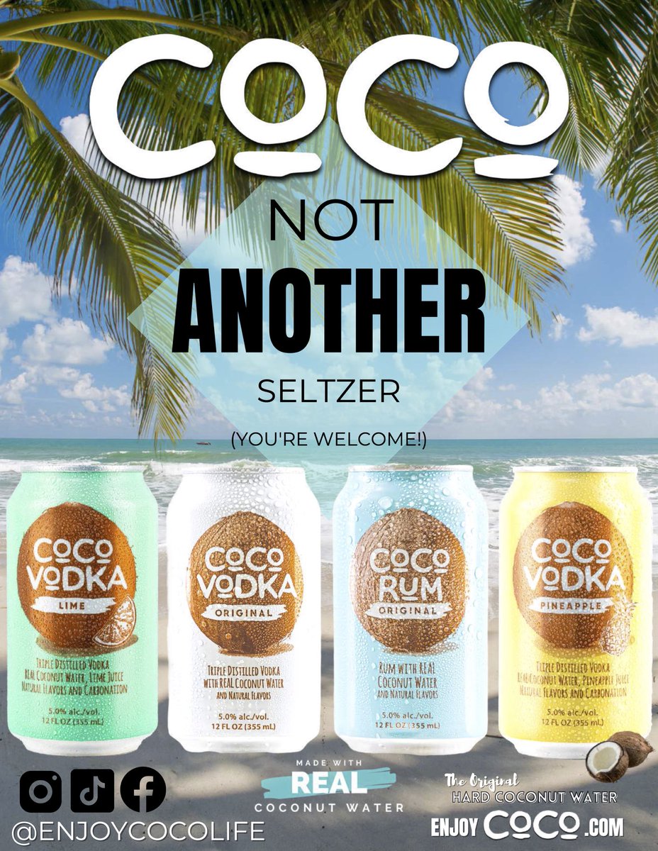 MarkEConvery's tweet photo. In case you didn’t know…CoCo Vodka is NOT another seltzer! 😉😎🙌🏼. #youarewelcome #cocovodka #enjoycoco https://t.co/xpjbOiReLu
