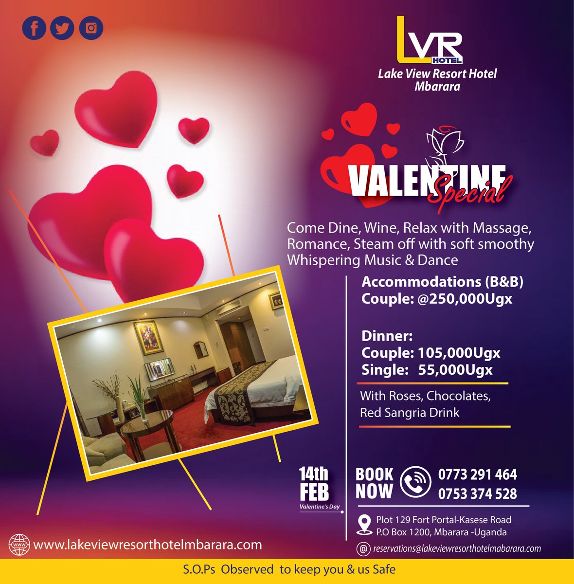 LakeViewHotelUG's tweet photo. Come Wine, Dine and Relax with our special Valentine Package. Singles and Couples Pack.
BOOK NOW; 0773291464 / 0753374528
#Staycation2022 #nearcation #relax #homeawayfromhome #hotels #hospitality https://t.co/TmWytiRxKe