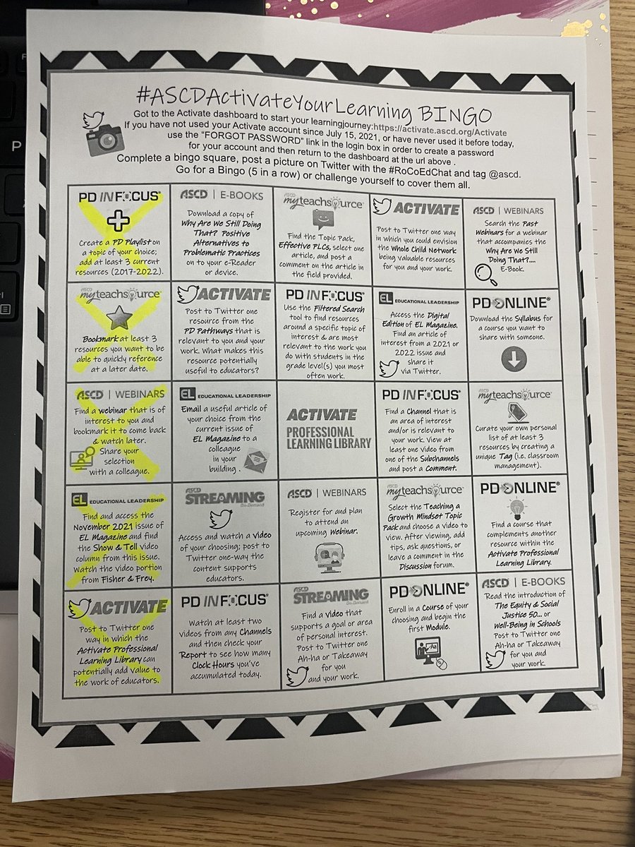 SammiK1234's tweet photo. Finished my #RoCoEdChat @ASCD BINGO board. Here are my take aways from the Show &amp; Tell video as well as the pages I’ve bookmarked to go back and check out in the coming weeks! @WBMS5 https://t.co/MpD58IuFMp