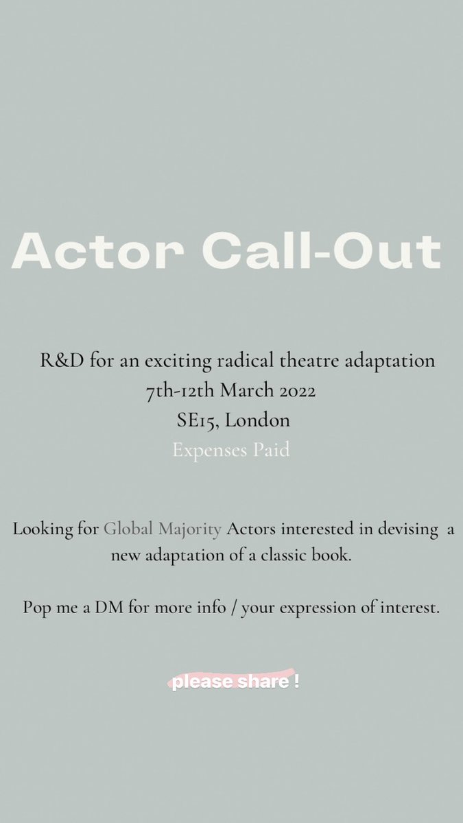R&amp;D Actor Call-Out

Global Majority Creatives needed ✨✨✨