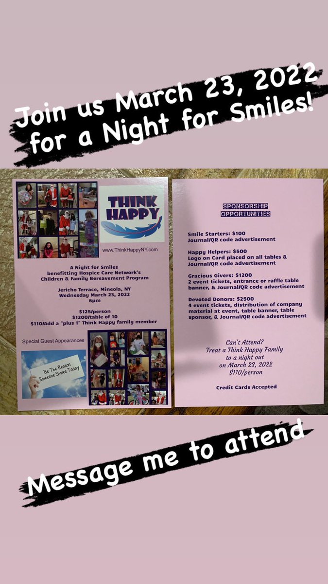 thinkhappyny's tweet photo. It’s going to be a great night of smiles! Message us to join the fun! #hospice #bereavement #charity #smiles #kids #thinkhappy #march232022 https://t.co/72Ly5fvJOs