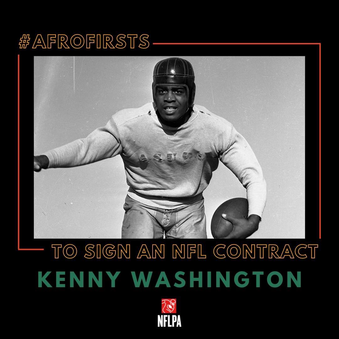 NFLPAFmrPlayers's tweet photo. Kenny Washington was the first African American player to sign an NFL contract in the modern era. He signed with the Los Angeles Rams on March 21, 1946 thus making him the first African American to play professional football post WW2. #AfroFirsts #BHM https://t.co/SMC1ltzp3r