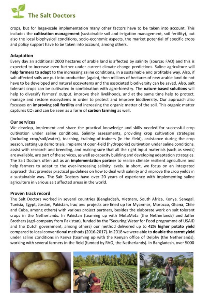 GACSA_news's tweet photo. Have you heard about @TheSaltDoctors ?? 
They specialize in #improving #crop yield under #saline conditions and putting the #solutions into the hands of #farmers.
Read more below and feel free to email "arjen@thesaltdoctors.com" and "bas@thesaltdoctors.com" https://t.co/N0ilBDXEND