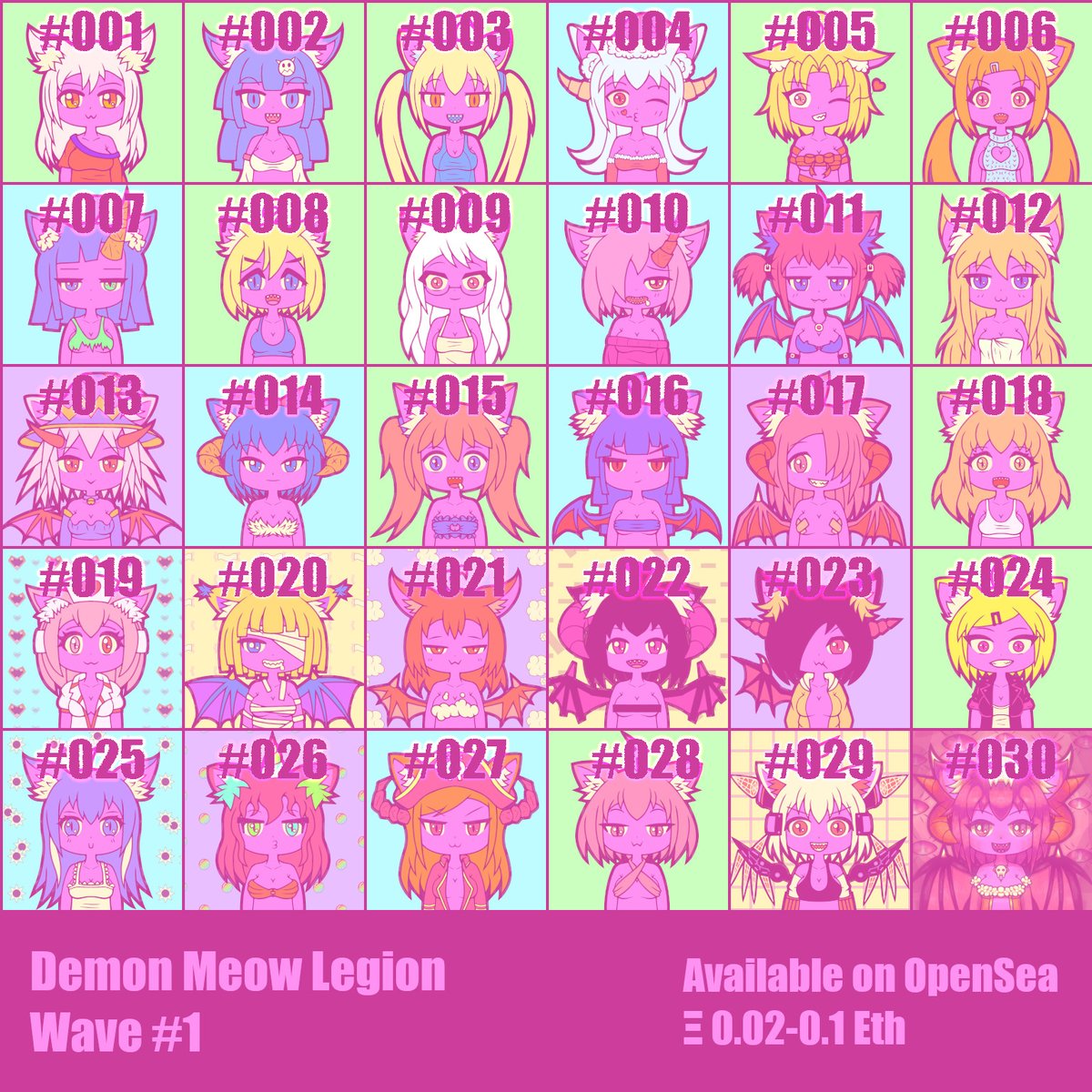 Demon Meow Legion is now dropped UwU 😺😈.
1st wave of Demon Meows from #001 to #030 😺😈.

Available on #Opensea in $ETH blockchain
opensea.io/collection/dem…

#AnimeNFT #DemonMeowLegion #chibi #kawaii #NFT #NFTCommunity #Demon #Cat #OpenseaNFT @Opensea