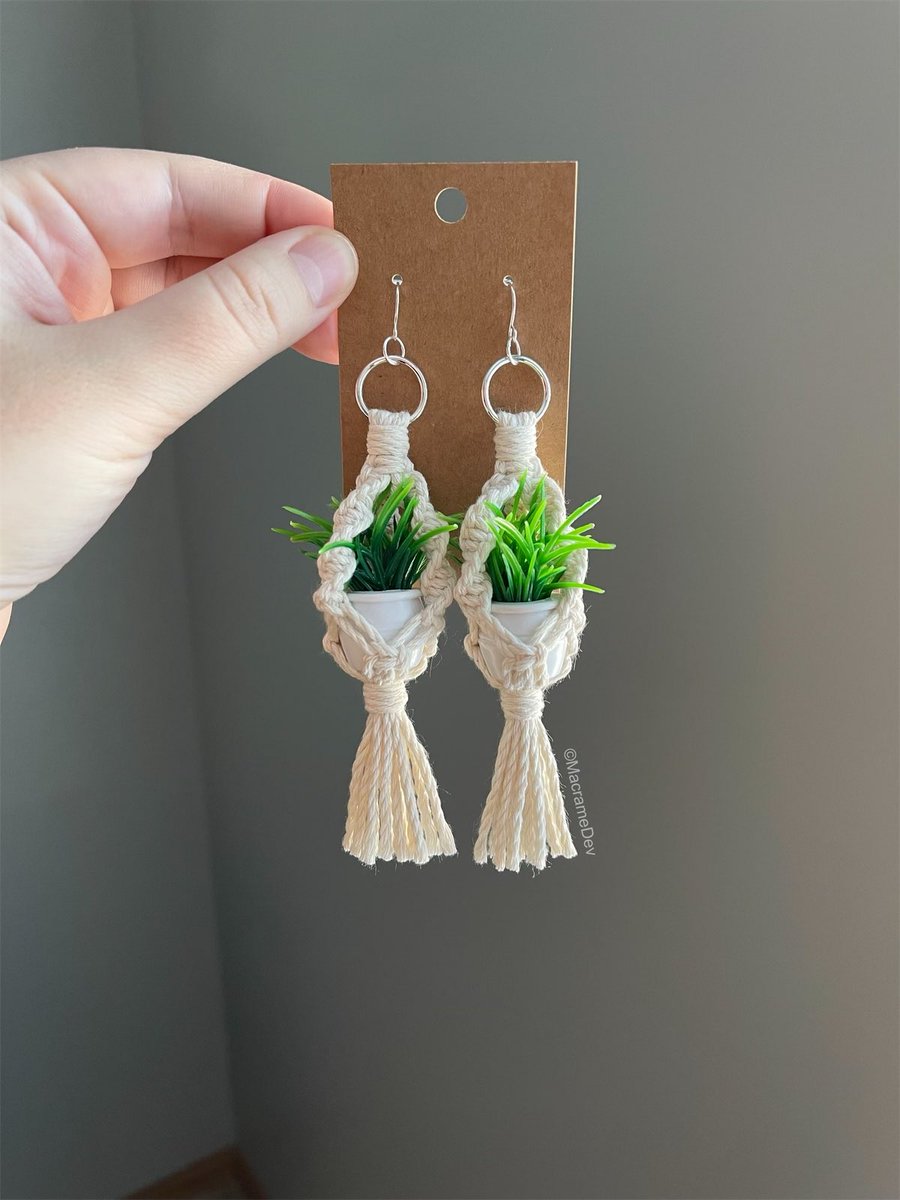MysticStitchCo's tweet photo. Handmade Macrame Mini Plant Hanger Earrings 🪴 https://t.co/Kq5xBJ4WNQ