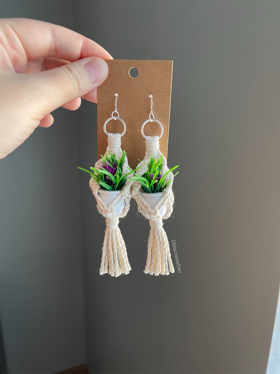 MysticStitchCo's tweet photo. Handmade Macrame Mini Plant Hanger Earrings 🪴 https://t.co/Kq5xBJ4WNQ