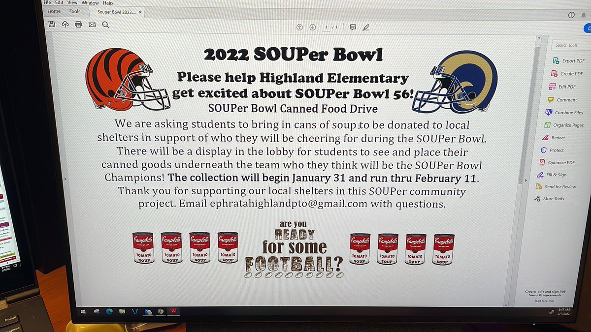 Mr_Esbenshade's tweet photo. 2022 SOUPer Bowl! Who are you rooting for?!?!? Thanks to all of our families for their donations so far!!!  Awesome job! @GoMounts https://t.co/OOfdG7GlEM