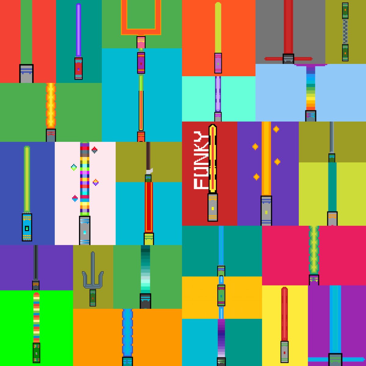FunkyLightsaber's tweet photo. Start your week off right with adding a Funky Lightsaber to your collection! No ⛽️ fees! Don’t forget to make the lightsaber sounds after purchase! PSSSHHEW! Only available at https://t.co/HoQRBGqDVV #NFT #NFTs #NFTdrop #NFTlaunch #OpenSeaNFT #MayTheFunkBeWithYou https://t.co/n6dB70Qa5f