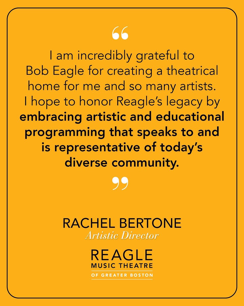 Reagle Music Theatre is proud to announce award-winning Director and Choreographer Rachel Bertone as our new Artistic Director. 

Learn more about Rachel’s illustrious career and vision for Reagle below: 
reaglemusictheatre.org