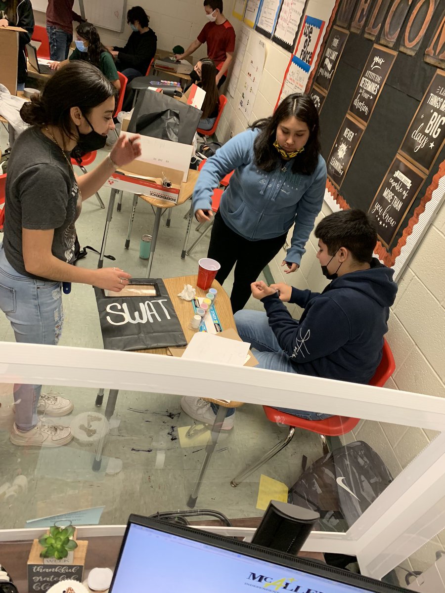 MsBarajas2023's tweet photo. Public Safety Emergency Response Team. Creating their own Equipment using:
Cardboard, tape, glue, trash bags, paint, etc. @McAllenISDCTE @CHdzRivera @Rowe006 https://t.co/RvhGRghghd