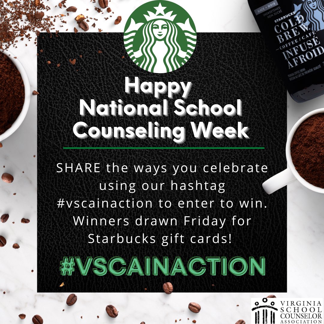 CounselorKels's tweet photo. Happy NSCW 2022! Hey VA Counselors! Show us how you celebrate using the hashtag #vscainaction 💚 You might when a gift card to Starbucks 😊@VSCA #NSCW2022 #NSCW22 #scchat https://t.co/6AaozEJezR