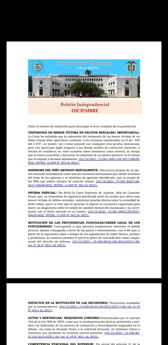 SalaTribunal's tweet photo. Bolentin de relatoría mes de diciembre 2021: Sala Penal del Tribunal de Cartagena https://t.co/nE1W4eSqtp https://t.co/KJuGQRUosC