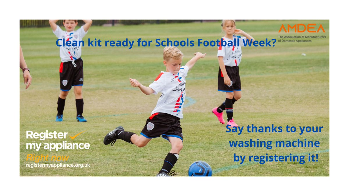 regmyappliance's tweet photo. Your washing machine works hard for you keeping ALL your clothes clean. So to mark SchoolsFootball Week why not say thanks to it - & all yr #appliances - by registering them. https://t.co/TeUCBdurAe #regmyappliance2022 #SFWGameOn https://t.co/JNq5fqif8P