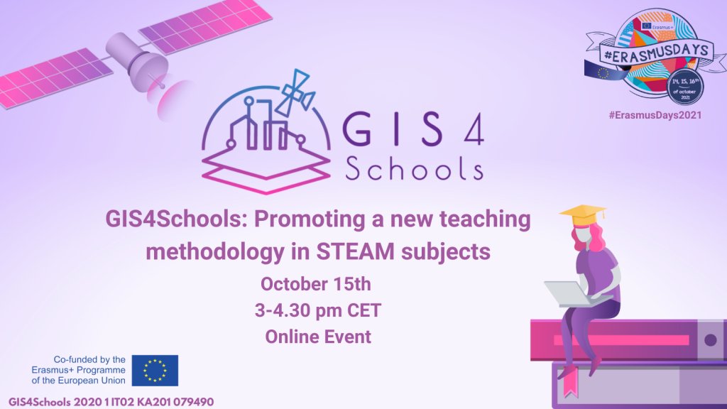 GIS_4_Schools's tweet photo. Last October, GIS4Schools joined the celebrations for the #ErasmusDays2021 with the webinar #GIS4Schools: Promoting a New Teaching Methodology in #STEAM Subjects. If you missed the newsletter, no worries! The recording is available here:https://t.co/bxYvLcv8iq
#ErasmusPlus #KA201 https://t.co/TNhMXsuxxV