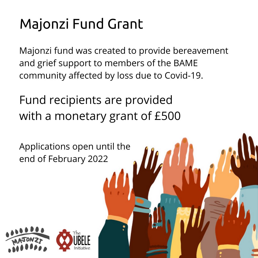 1/ Majonzi Fund Grant

Majonzi fund was created to provide bereavement and grief support ​to members of the BAME community affected by loss due to Covid-19.