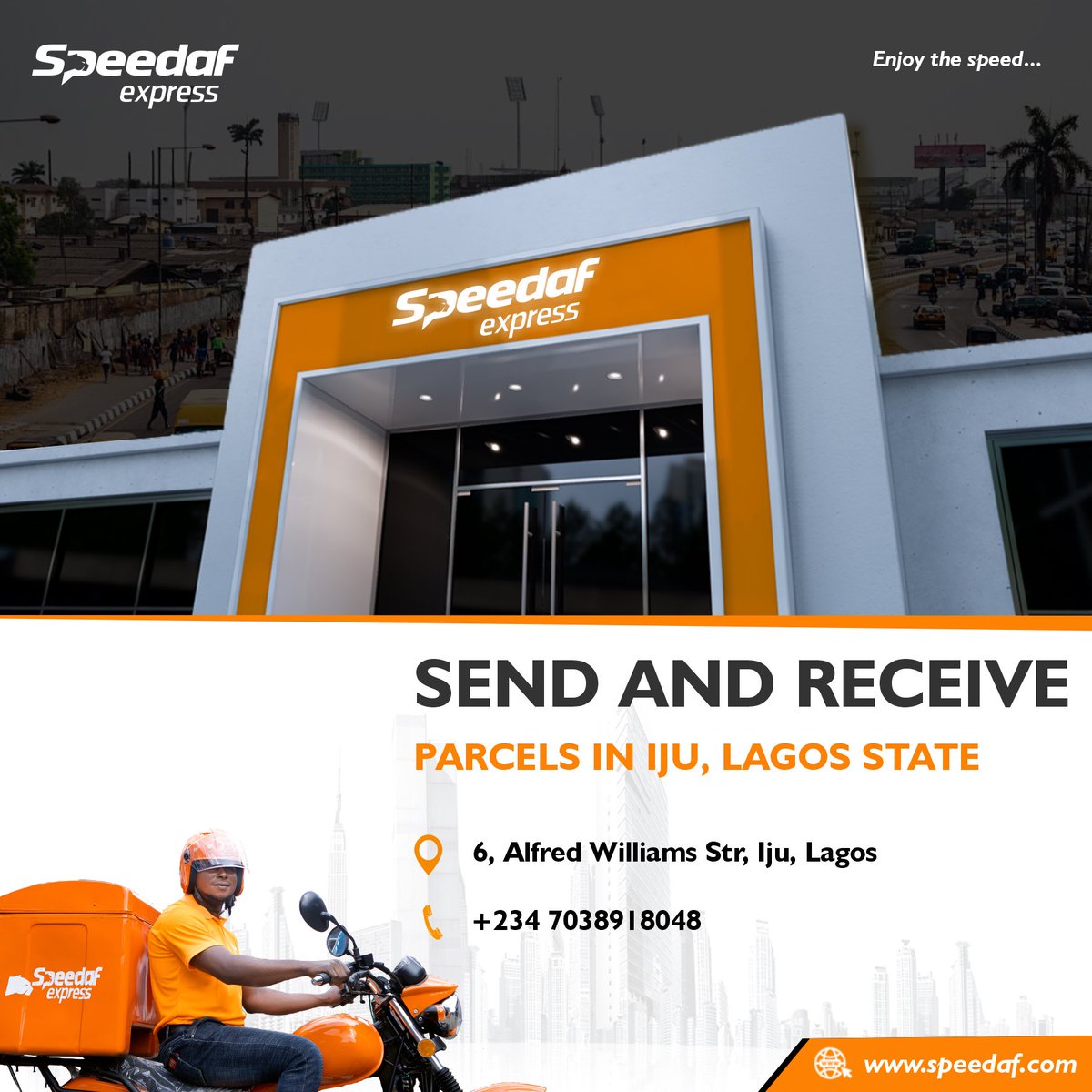 Officialspeedaf's tweet photo. We are live in IJU!
We are now officially open in your neighborhood to meet all your logistics needs.
Pick convenience over stress, visit us for your self-pickup and drop-off.
#NationwideDelivery
#LocationAlert
#SpeedafLogistics https://t.co/FU9D3P2mKZ