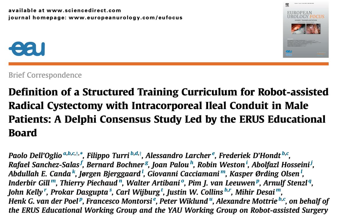 EurUrolFocus's tweet photo. Articles in Press: Definition of a Structured Training Curriculum for Robot-assisted Radical Cystectomy with Intracorporeal Ileal Conduit in Male Patients: A Delphi Consensus Study Led by the ERUS Educational Board

https://t.co/URB0wtZOGU https://t.co/GLNxlugG7k