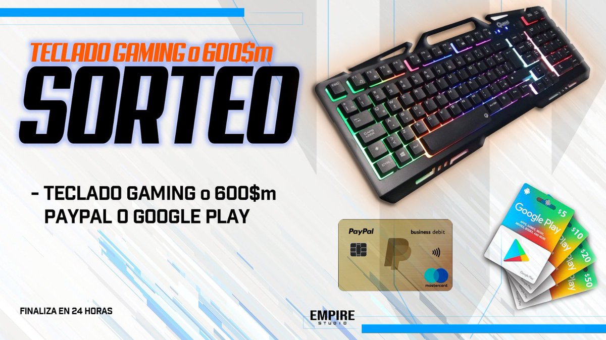 BENAi_Studio's tweet photo. SORTEO TECLADO GAMING O 600$m🎁🎁🎁

•Seguirnos, @TwitchZobby11 y @ClashLoco 
•RT
•Seguir en YT a https://t.co/3duh8ezuTK

Termina en 24 horas https://t.co/wO9uaPxNri