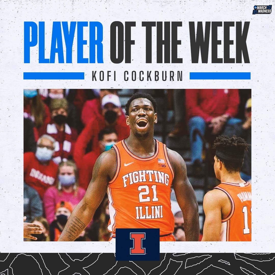 MarchMadnessMBB's tweet photo. 🏆 Weekly Awards from @TheAndyKatz!

Team of the Week: Wyoming
Player of the Week: Kofi Cockburn https://t.co/6U24pNWTwd