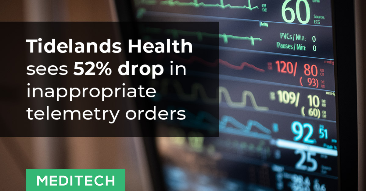 MEDITECH's tweet photo. Tidelands Health sees 52% drop in inappropriate telemetry orders with MEDITECH’s Telemetry Appropriateness Toolkit #HeartMonth #OurHearts @tidelandshealth 
https://t.co/r5nkZNv5WC https://t.co/rIlfP59sIS
